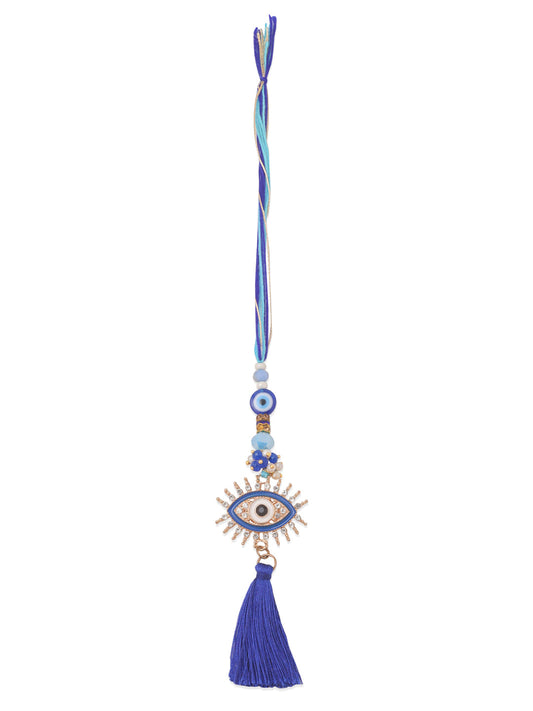 NVR Set of 2 Blue Evil Eye Artificial Stones & Beads Bhaiya Bhabhi Rakhi with Roli Chawal Chandan & Mishri | Swadesiicart