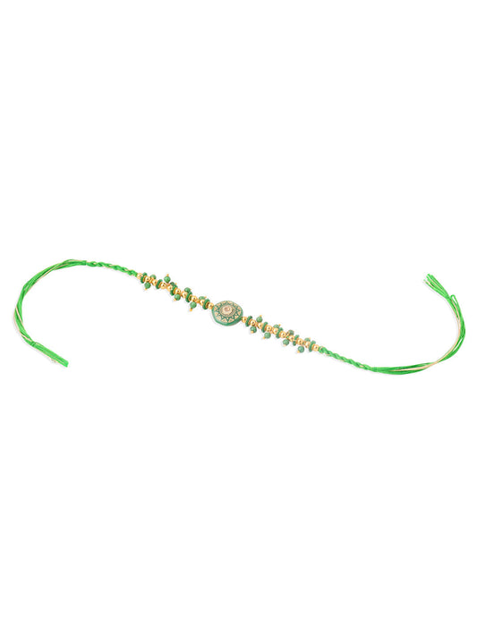 NVR Men Green Artificial Beads Round Shape Thread Rakhi, Combo for Rakshabandhan | Swadesiicart