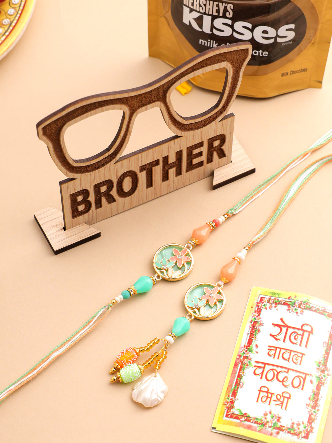 NVR Set of 2 Multicolor Artificial Beads Traditional Bhaiya Bhabhi Pair Rakhi Combo | Swadesiicart