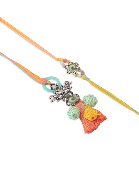 NVR Set of 2 Artificial Beads Traditional Bhaiya Bhabhi Pair Rakhi Set with Roli Chawal Chandan & Mishri | Swadesiicart