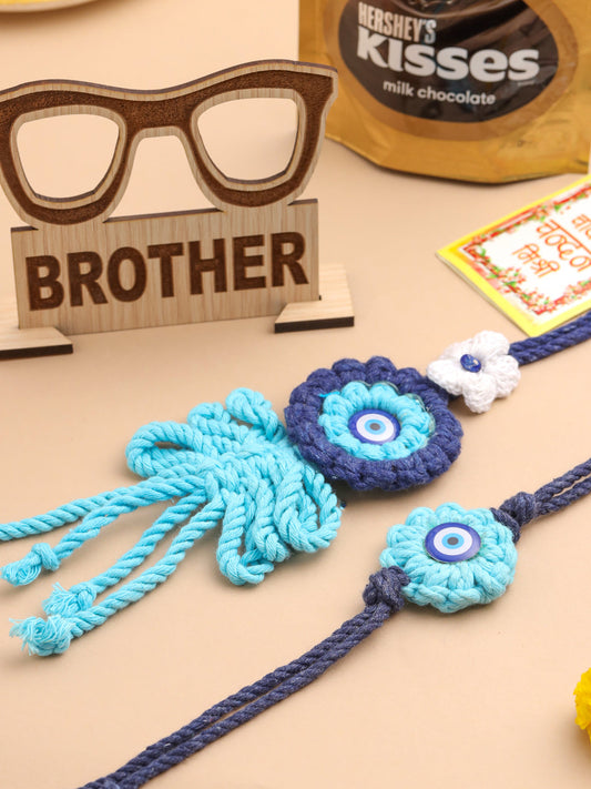NVR Set of 2 Blue Evil Eye Floral Style Bhaiya Bhabhi Rakhi Set, Combo for Rakshabandhan | Swadesiicart