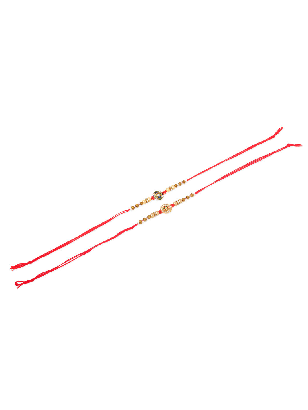 NVR Men Set of 2 Red & Gold Floral Design Artificial Stones & Beads Thread Rakhi Combo | Swadesiicart