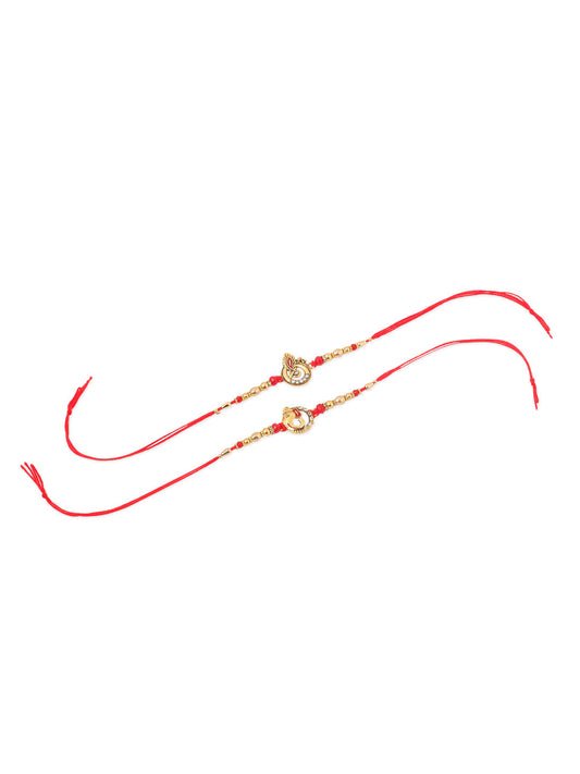 NVR Men Set of 2 Golden Red Religious Designer Ganesh Ji Thread Rakhi Combo | Swadesiicart