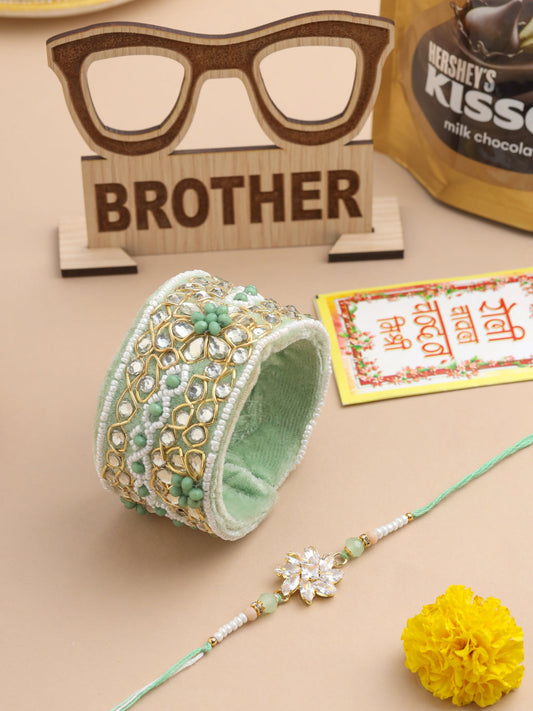 NVR Set of 2 Green Artificial Stones Bhaiya Bhabhi Rakhi Set, Combo for Rakshabandhan | Swadesiicart
