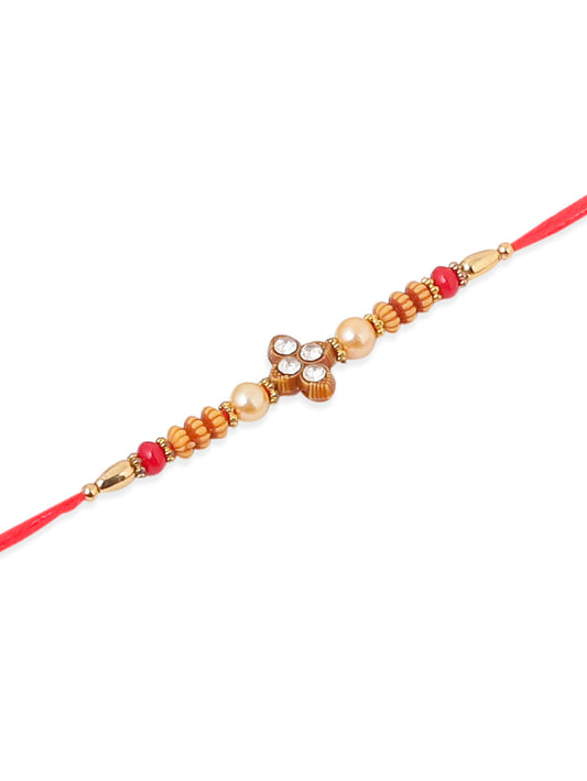 NVR Men Set of 4 Red Artificial Stones & Beads Floral Shape Thread Rakhi Combo | Swadesiicart