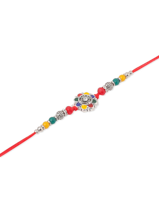 NVR Men Multicolor Artificial Stones & Beads Floral Design Thread Rakhi Combo | Swadesiicart