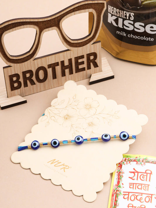 NVR Men's Blue Evil Eye Thread Rakhi, Combo for Rakshabandhan | Swadesiicart