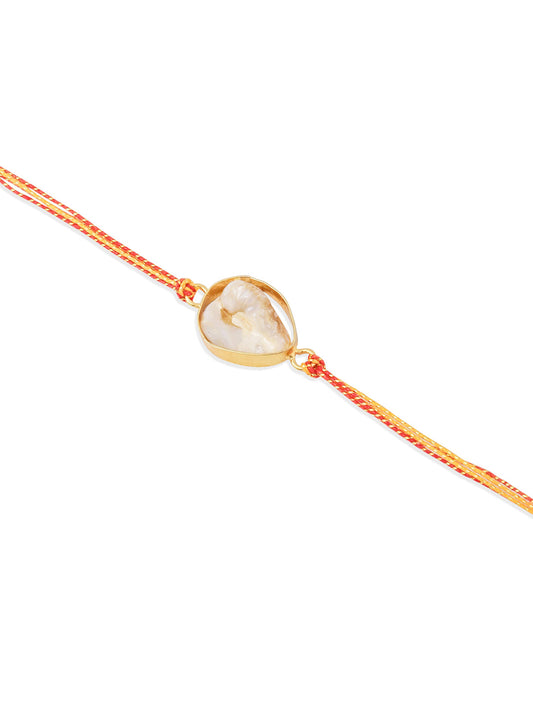 NVR Set of 2 Gold Toned Pearls Bhaiya Bhabhi Rakhi with Roli Chawal Chandan & Mishri - Swadesiicart