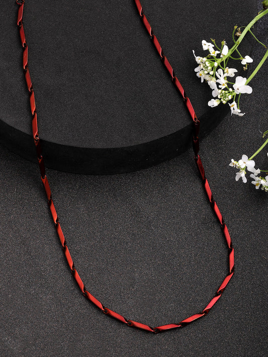 NVR Men Maroon Rhodium-Plated Stainless Steel Chain | Swadesiicart