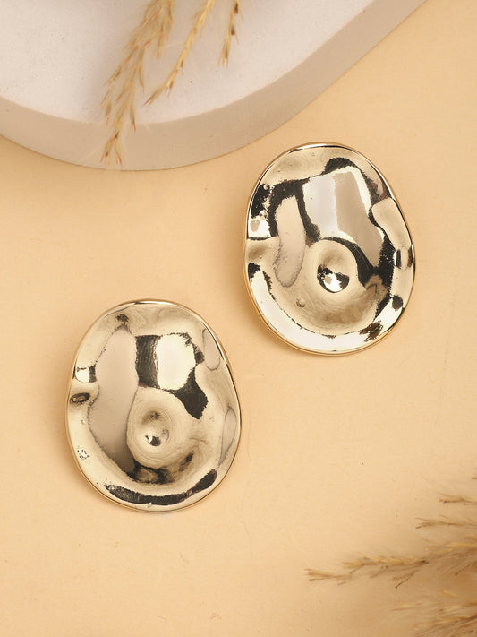 NVR Women's Gold-Polished Oval Shape Studs Earring - Swadesiicart