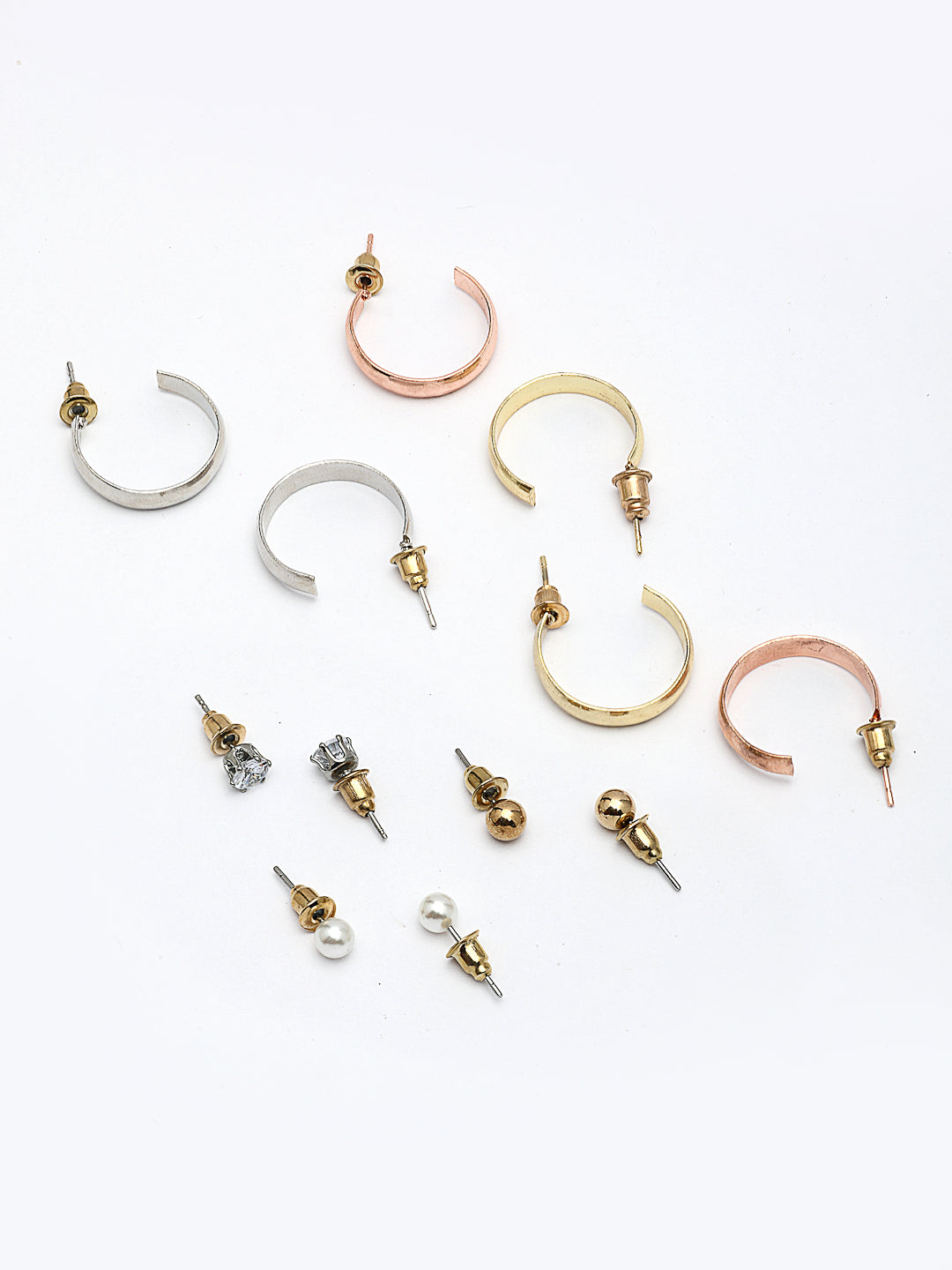 NVR Women's Set of 6 Rhodium-Plated Contemporary Half Hoop Earrings - Swadesiicart