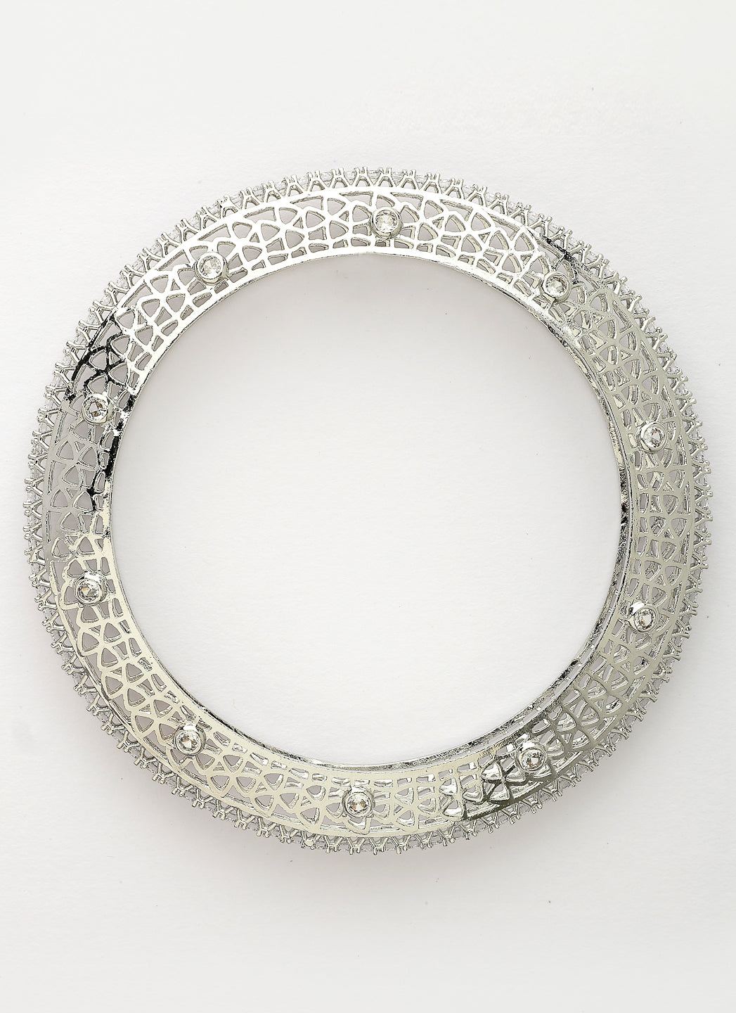 NVR Women's Set of 2 Silver-Plated American Diamond Studded Bangles - Swadesiicart