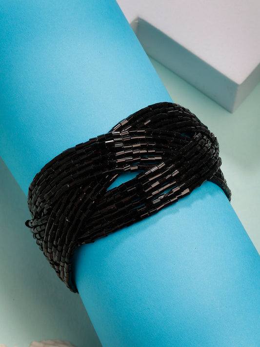 NVR Women's Black Artificial Beads Western Cuff Bracelet - Swadesiicart