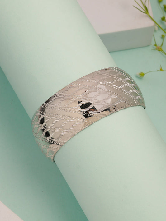 NVR Women's Silver-Plated Self-design Cuff Bracelet - Swadesiicart