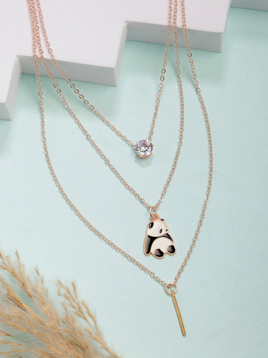 NVR Women's Rose Gold-Polished Artificial Stones Panda Layered Chain - Swadesiicart
