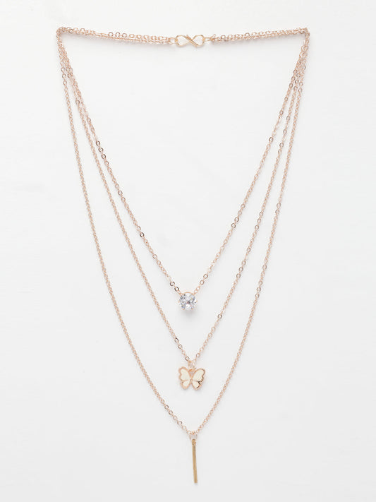 NVR Women's Rose Gold-Polished Artificial Stones Butterfly-shaped Layered Chain | Swadesiicart