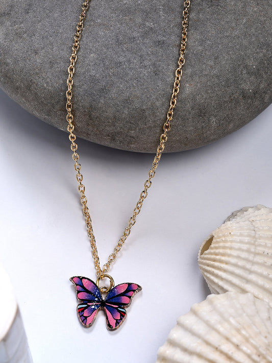 NVR Women's Gold-Polished Chain With Butterfly Pendant | Swadesiicart