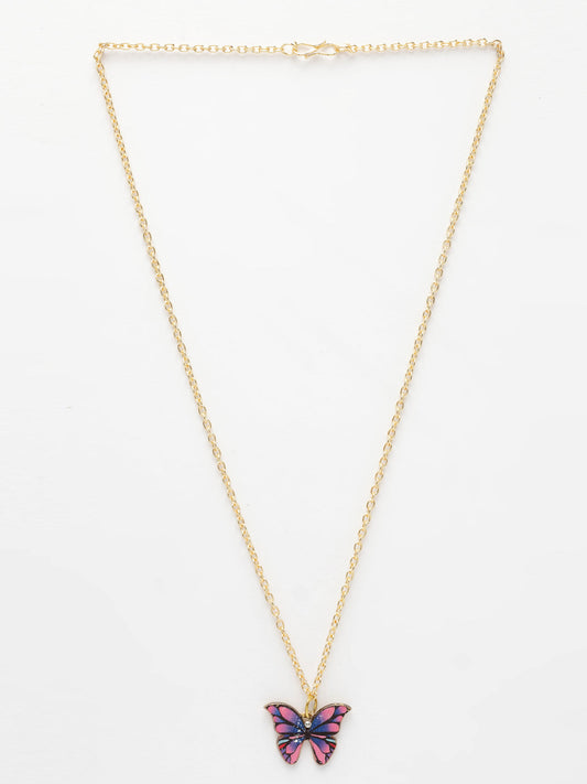 NVR Women's Gold-Polished Chain With Butterfly Pendant | Swadesiicart