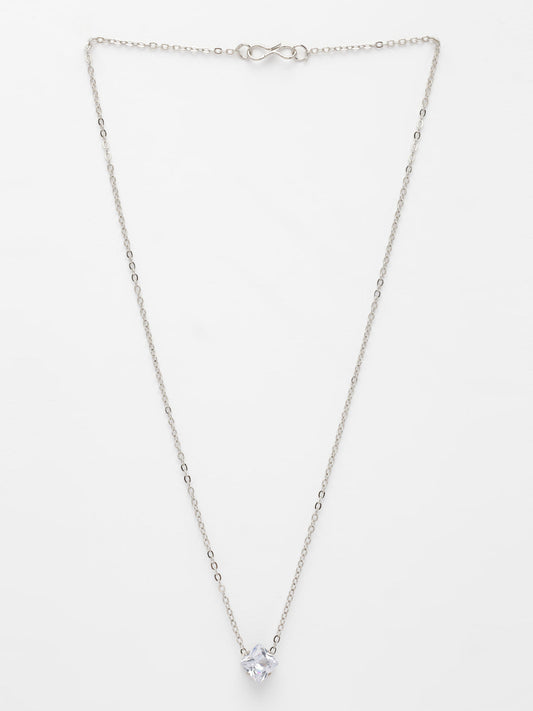 NVR Women's Silver-Plated Artificial Stones Pendant with Chain - Swadesiicart