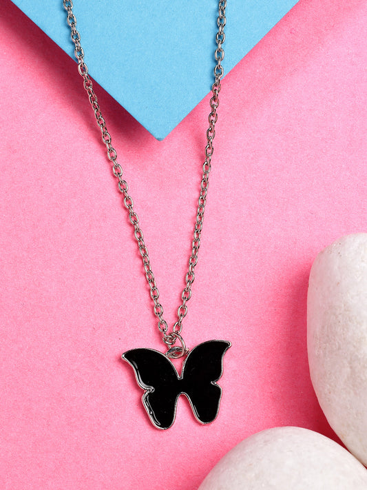 NVR Women's Silver-Plated Chain With Butterfly Pendant - Swadesiicart