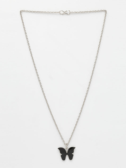 NVR Women's Silver-Plated Chain With Butterfly Pendant - Swadesiicart