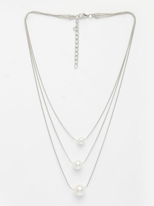 NVR Women's Silver-Plated White Pearl Layered Chain - Swadesiicart