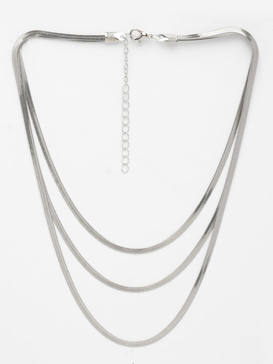 NVR Women's German Silver Plated Oxidised Minimal Layered Chain | Swadesiicart