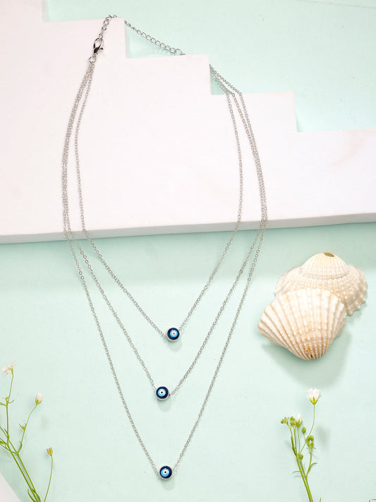 NVR Women's Silver-Plated Evil Eye Layered Chain - Swadesiicart