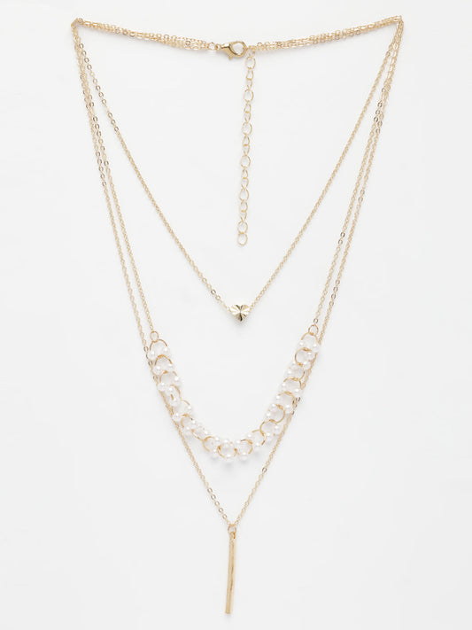 NVR Women's Gold-Polished Beaded Layered Chain | Swadesiicart
