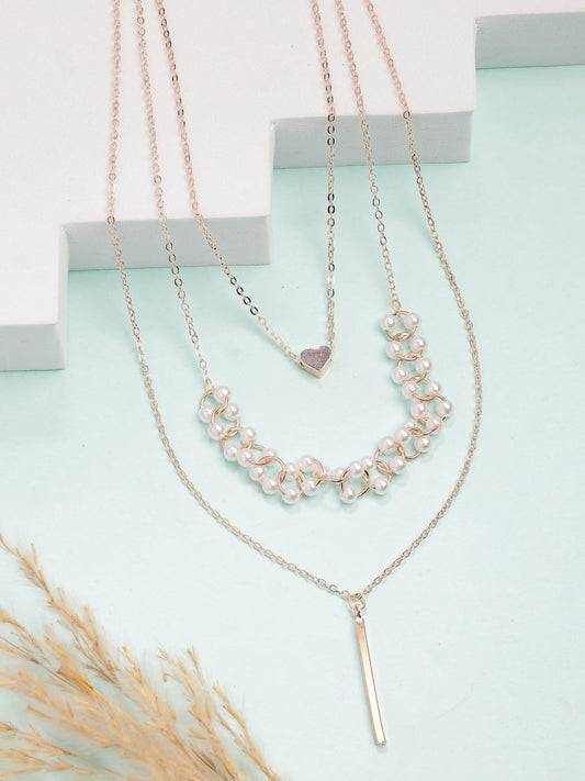 NVR Women's Rose Gold-Polished Beaded Layered Chain | Swadesiicart