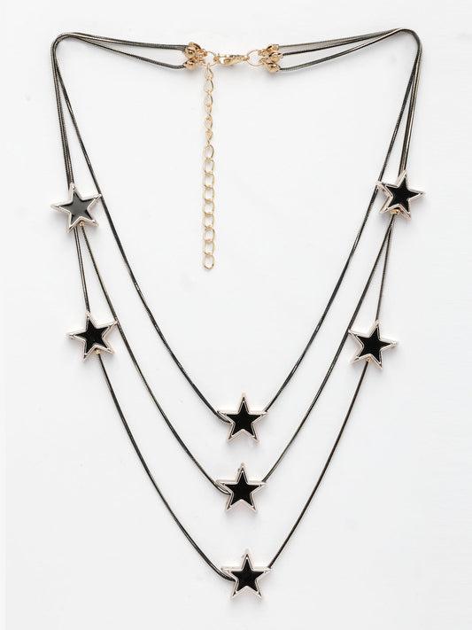 NVR Women's Black Star-Shaped Layered Fashion Necklace | Swadesiicart