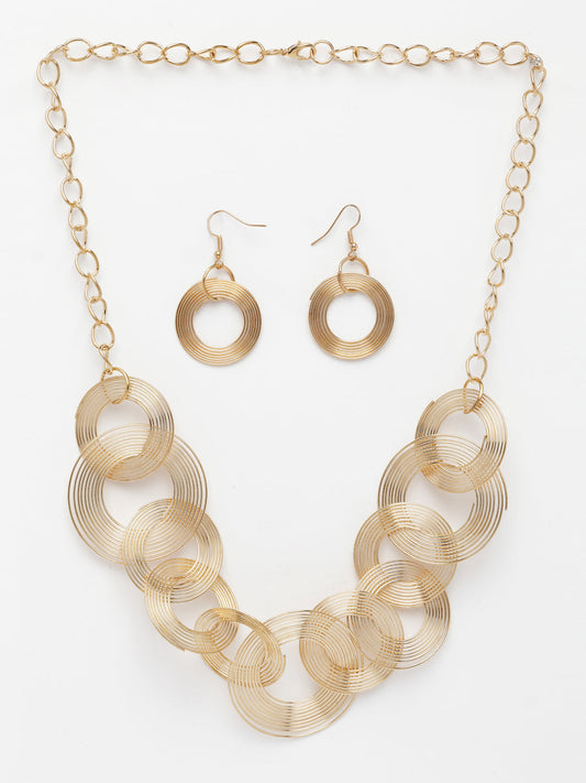NVR Women's Gold-Polished Circular Shaped Jewellery set - Swadesiicart