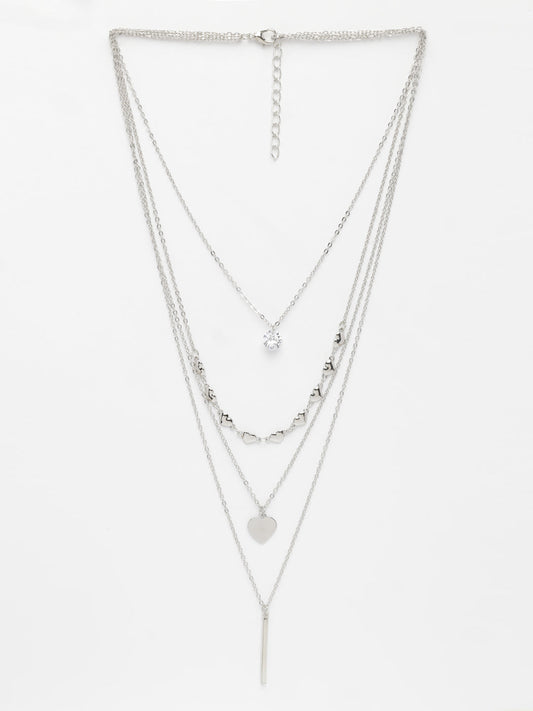 NVR Women's Silver-Plated Artificial Stones Layered Chain | Swadesiicart