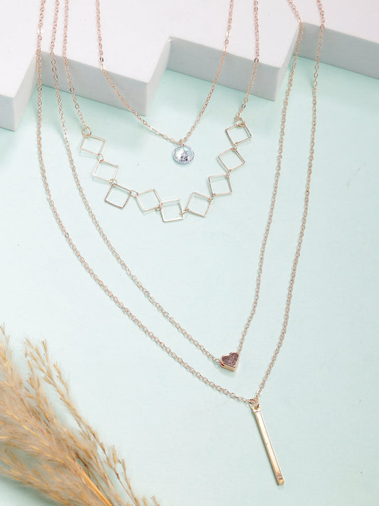 NVR Women's Rose Gold-Polished Artificial Stones Layered Chain | Swadesiicart