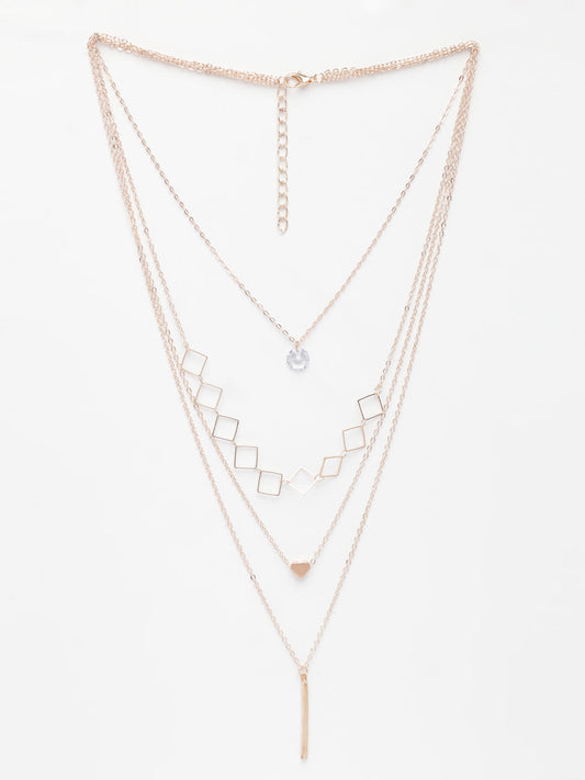 NVR Women's Rose Gold-Polished Artificial Stones Layered Chain | Swadesiicart