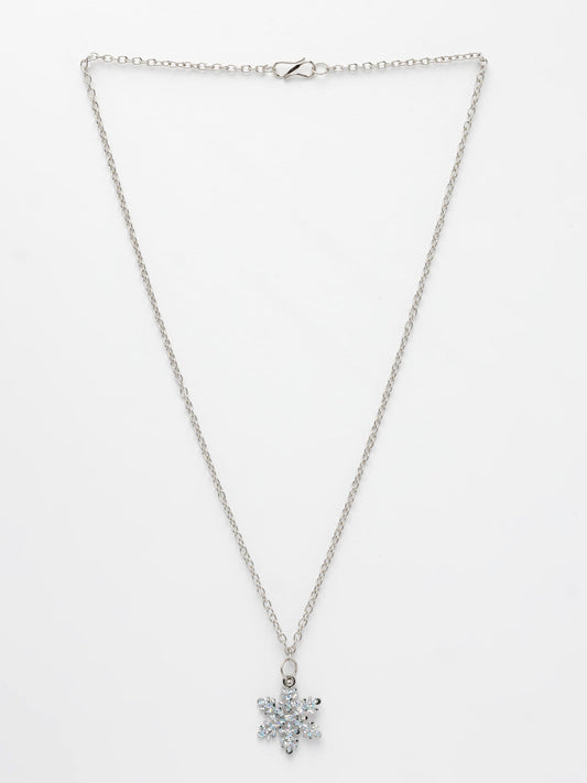 NVR Women's Silver-Plated Chain With Snowflake Pendant - Swadesiicart