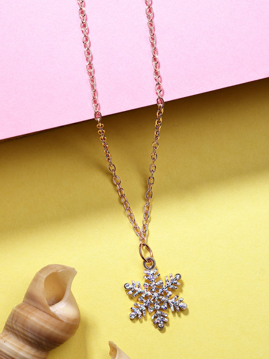 NVR Women's Rose Gold-Polished Chain With Snowflake Pendant - Swadesiicart