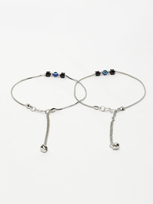 NVR Women's Silver-Plated Evil Eye Anklet