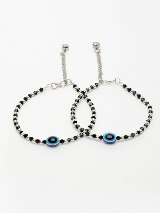 NVR Women's Silver-Plated Evil Eye Artificial Beads Anklet