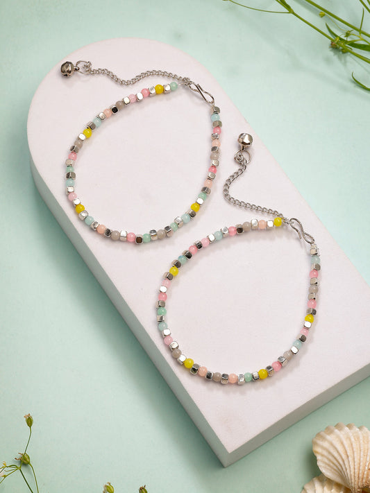 NVR Women's Multi-Coloured Artificial Beads Anklet