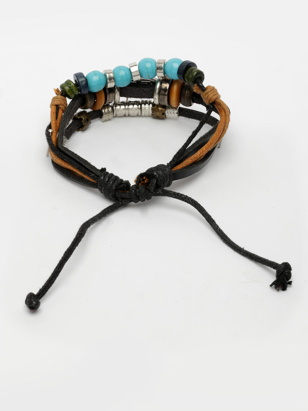 NVR Men's Evil Eye Multi-Coloured Leather Wraparound Bracelet