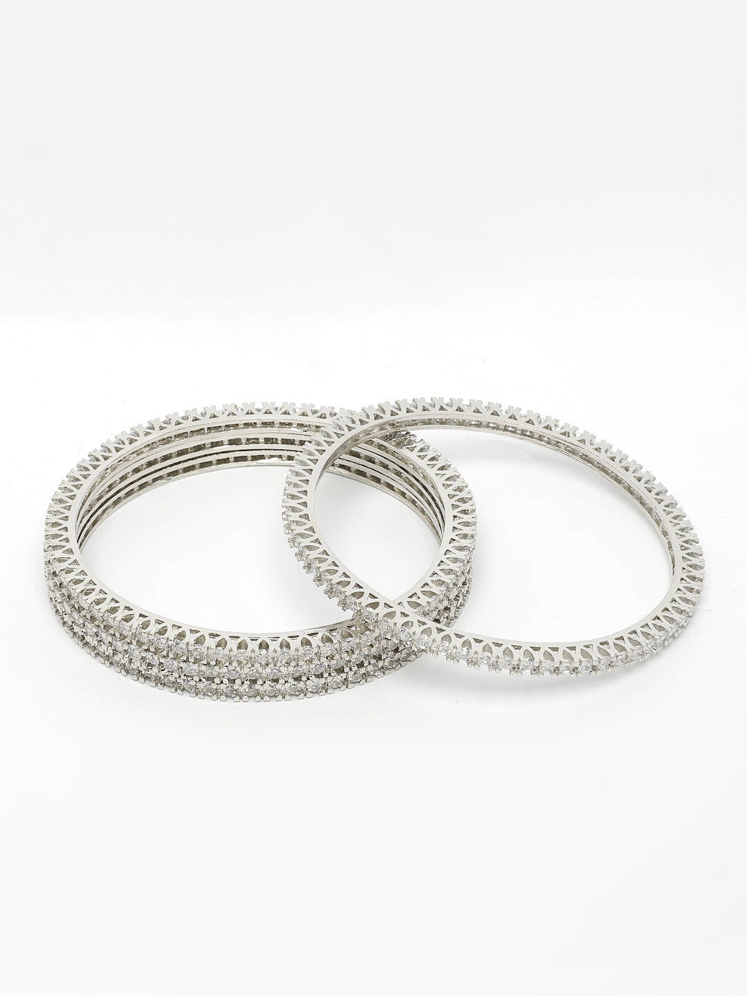 NVR Women's Set of 4 Silver-Plated Cubic Zirconia Stone Studded Bangles - Swadesiicart