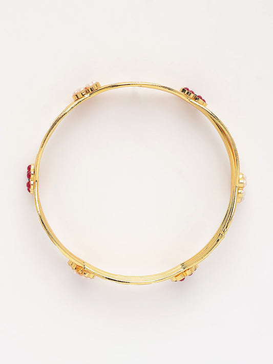 NVR Women's Set of 2 Gold-Polished Artificial Stones Traditional Bangles - Swadesiicart