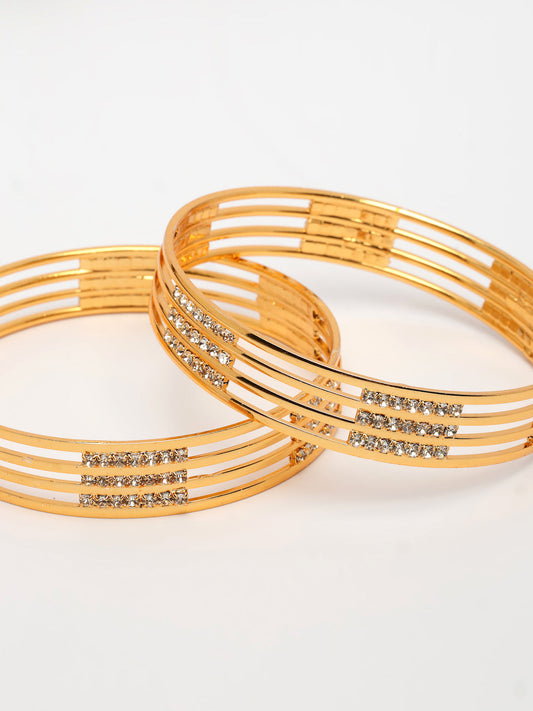 NVR Women's Set of 2 Gold-Polished Cubic Zirconia Stone Studded Bangles - Swadesiicart