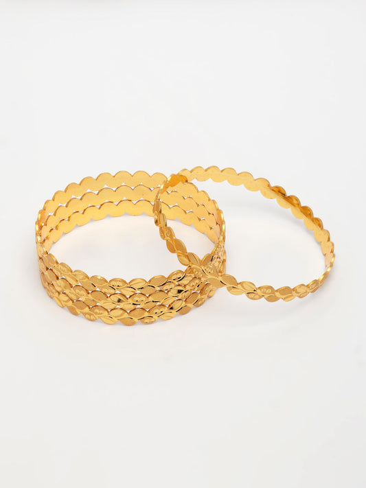 NVR Women's Set of 4 Gold-Polished Leaf Shaped Traditional Bangles - Swadesiicart