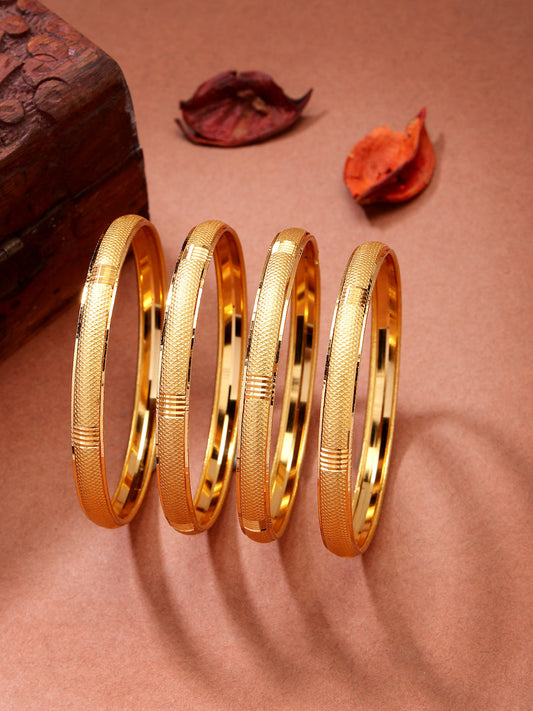 NVR Women's Set of 4 Gold-Polished Traditional Bangles - Swadesiicart