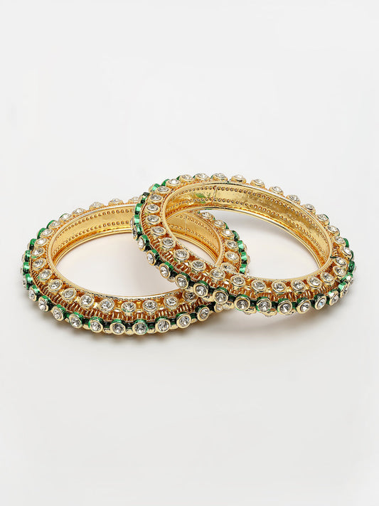 NVR Women's Set of 2 Gold-Polished Kundan Studded Bangles - Swadesiicart