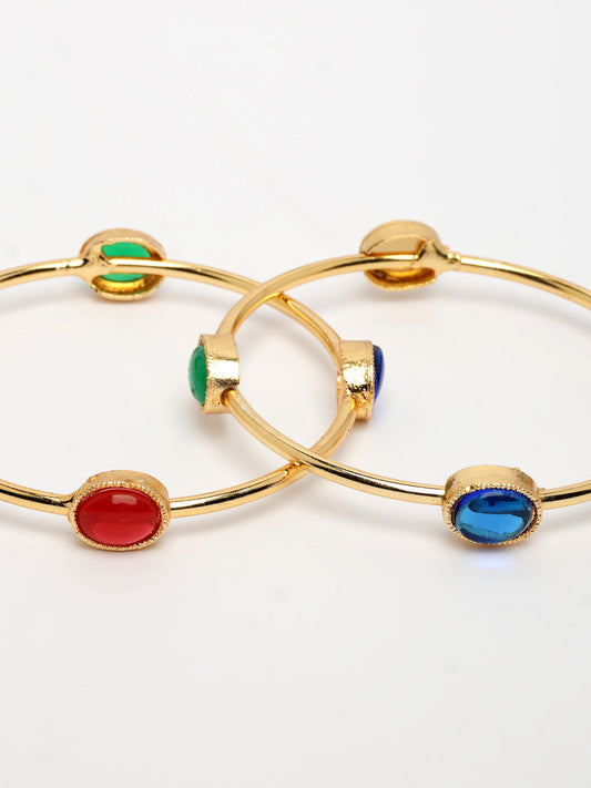 NVR Women's Set of 2 Gold-Polished Artificial Stone Studded Bangles - Swadesiicart