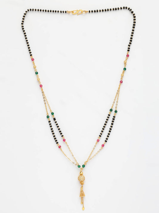 NVR Women's Gold-Polished Artificial Stones Studded & Beaded Mangalsutra
