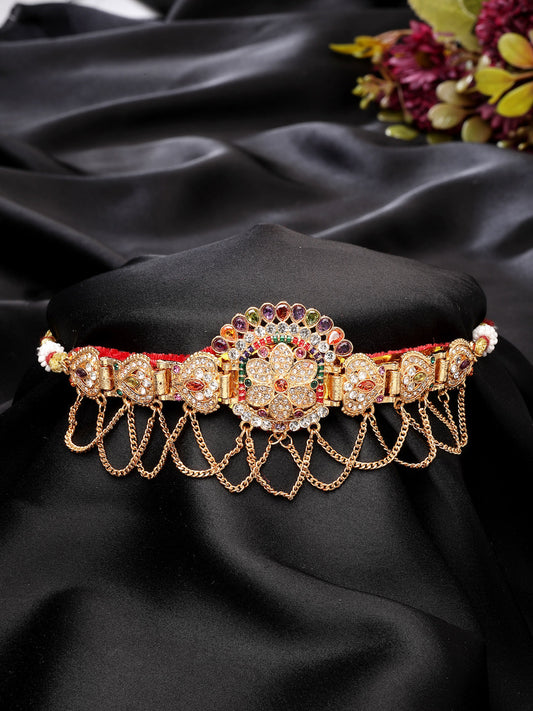 NVR Women's Gold-Polished Cubic Zirconia Stone Studded Rajputi Choker Necklace | Swadesiicart